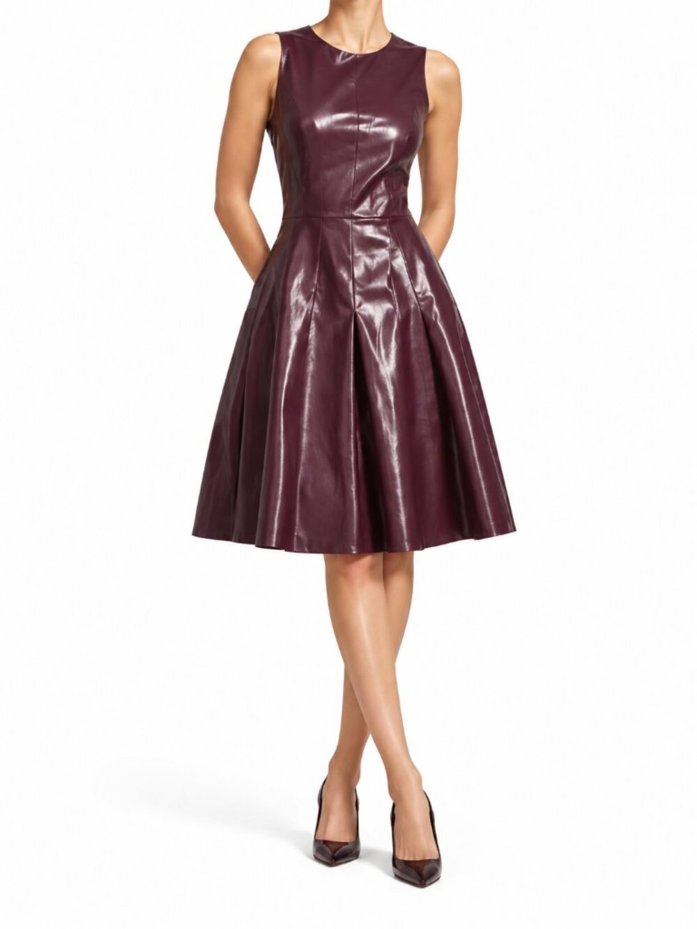 Liz Claiborne Women’s Purple Faux Leather Fit & Flare Dress, 4